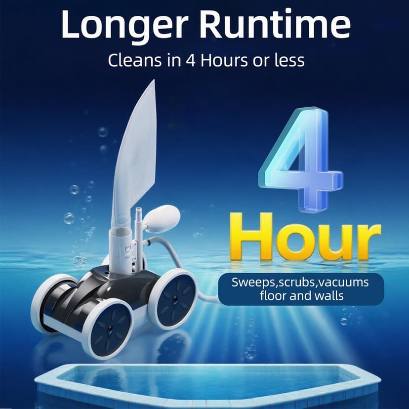 MAKHOON Upgrade Pool Pressure Side Sweeper – Professional Pool Cleaner for Efficient Swimming Pool Cleaning, Stable 4-Wheel Structure Design