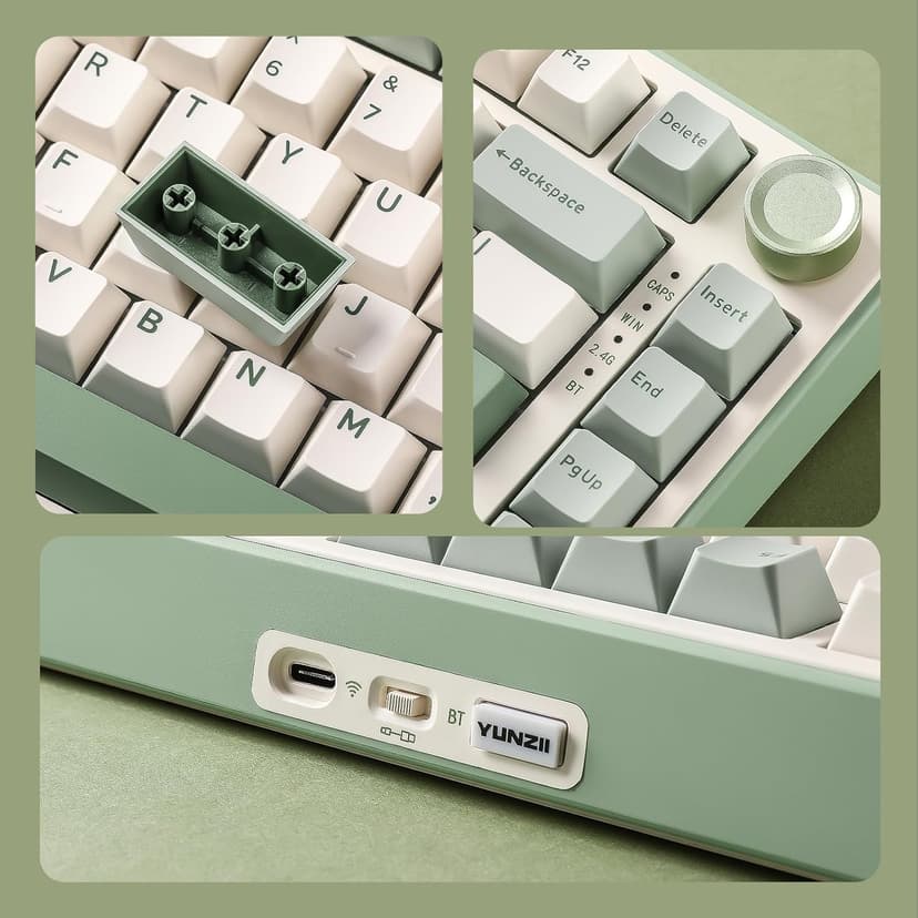 YUNZII B75 PRO Wireless Mechanical Keyboard,75% Layout with Knob,Hot Swap Gasket Structure,Creamy Pre-lubed Switches,RGB Backlit,Bluetooth/Type-C/2.4G for Win/Mac (Matcha Green, Cocoa Cream V2 Switch)