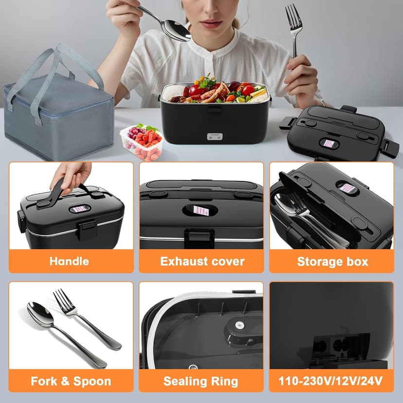 100W Fast Heating, Portable Food Heater for Car, Truck, Office, Work, Travel, Construction Site, Gifts, 12/24V/110-230V DUPASU Electric Lunch Box Food Warmer, 1.8L Heated Lunch Box for Adults B0DXYYP427