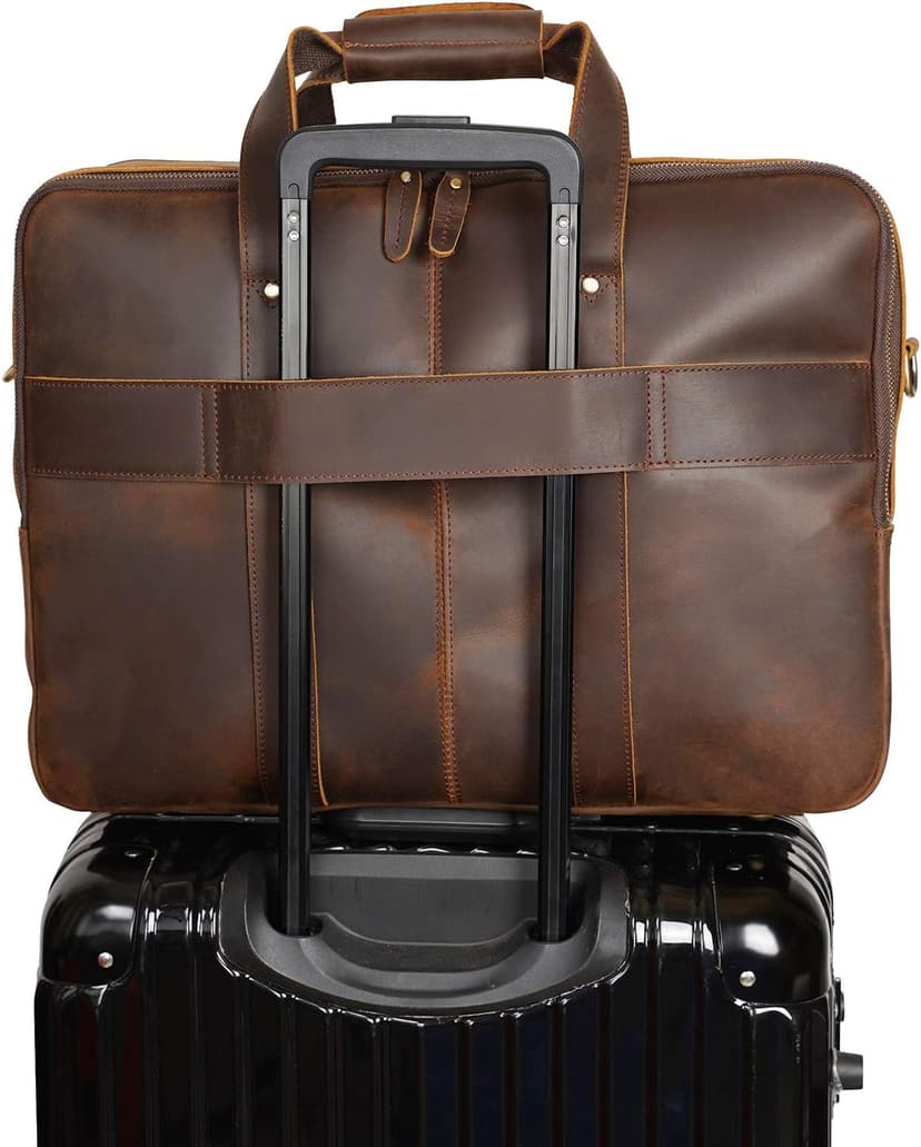 Polare X-Large 18" Full Grain Leather Briefcase For Men Business Travel Case Messenger Bag Fits 17.3" Laptop