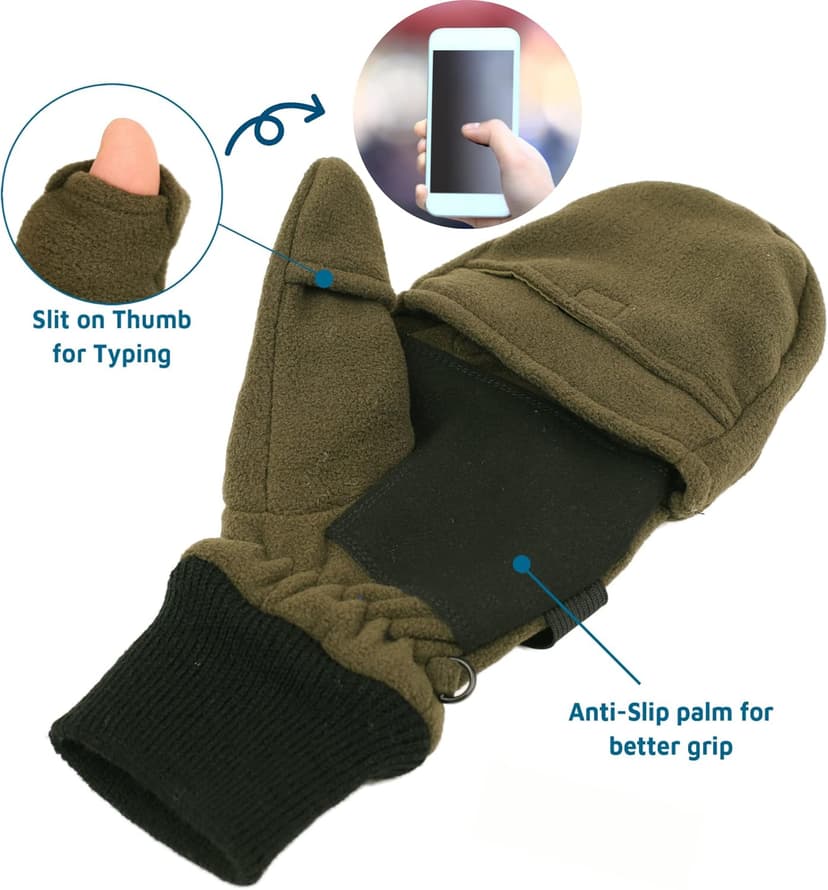 Flammi Men's Convertible Gloves, 3M Thinsulate Thermal Polar Fleece Mittens with Flip-Thumb for Hunting, Hiking, Fishing