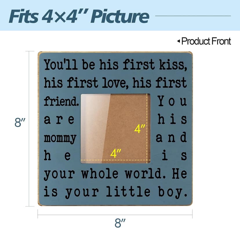 New Mom Gifts for Women, Mothers Day Gifts from Son | Boy Mom Picture Frame, Sentimental Birthday Gift for Mom | Fits 4x4 Photo, Rustic Farmhouse Home & Desk Decor