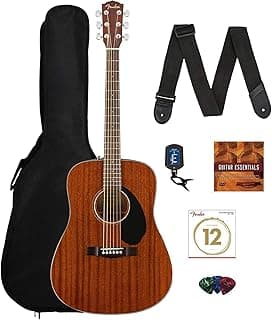 Fender CD-60S Solid Top Dreadnought Acoustic Guitar - All Mahogany Bundle with Gig Bag, Tuner, Strap, Strings, Picks, and Austin Bazaar Instructional DVD