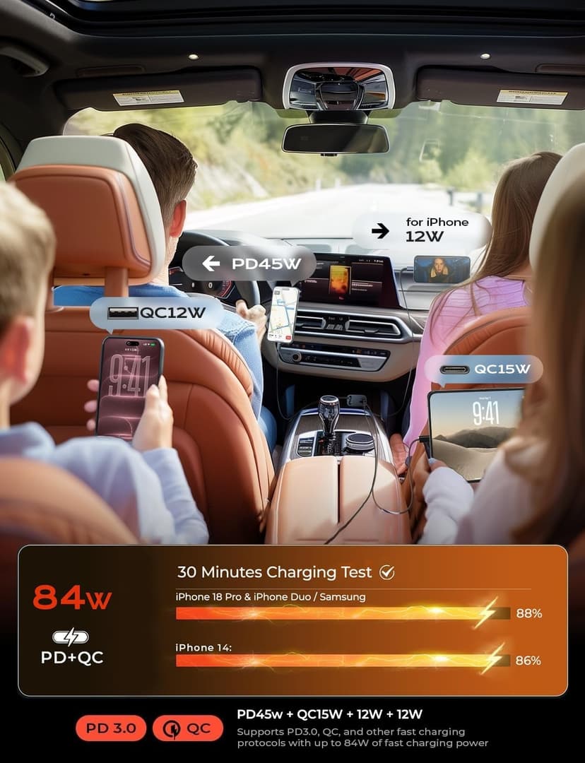 LISEN Retractable Car Charger, 69W USB C Car Accessories Adapter for iPhone 17 USB C Charger Fast Charging, Gifts for Women Men, Travel Essentials, for iPhone 17 Pro Max Air 16 15 14 13 12 Samsung S25