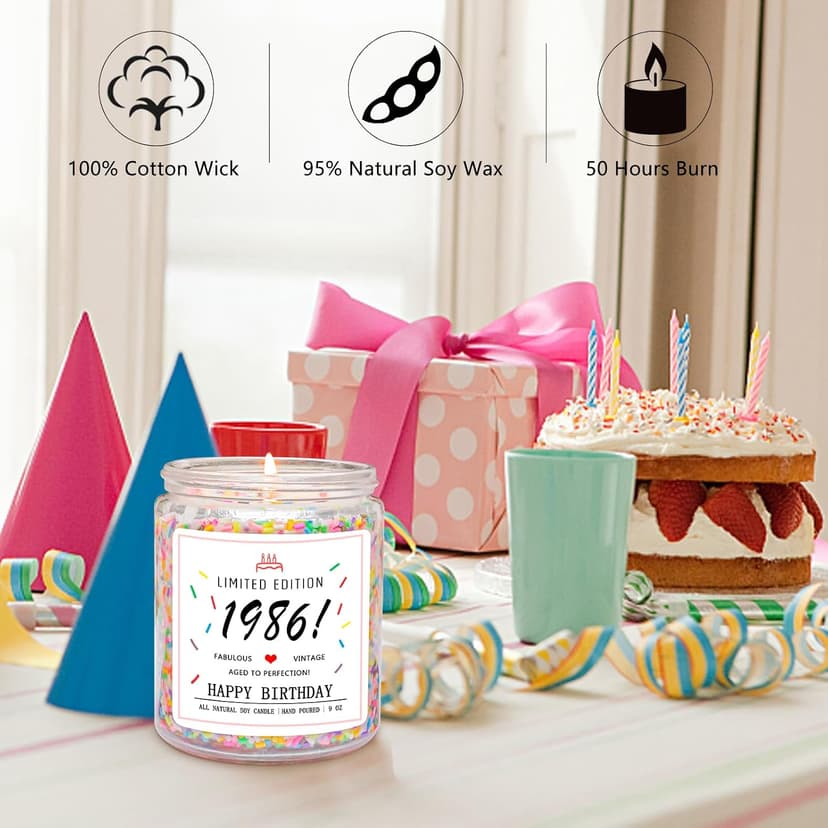 40th Birthday Decorations, 40 Year Old Birthday Gifts for Friend, Sister, Wife, Creamy Vanilla with Sprinkles Homsolver 40th Birthday Gifts for Women Ideas, 1986 Limited Edition Candle B0G1YLJYH8