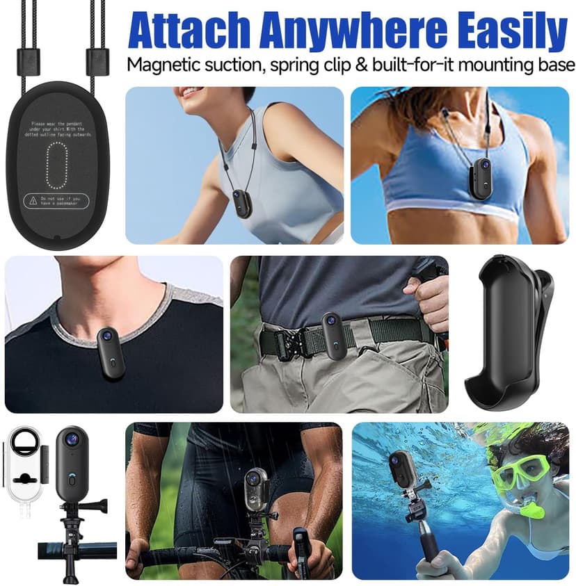 Vauvinmaic 4K Mini Body Camera 64GB, Thumb Size WiFi POV Cam, Waterproof Wearable Hand Free Portable Action Cam, Ultra Wide Angle View, Mount Anywhere for Pets, Cycling, Swimming, Vlogging, Black