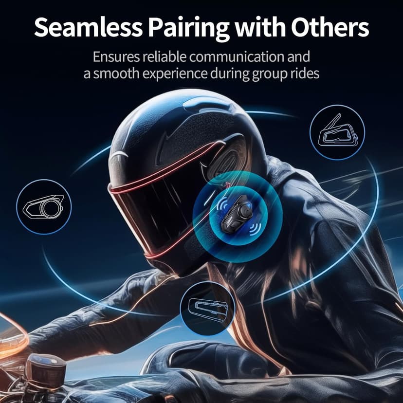 JESIMAIK Motorcycle Helmet Bluetooth Headset, 10 Way 2KM Helmet Communication System, Multitasking Audio Motorcycle Intercom, 2 Mics&40mm Speaker (1 Pack)