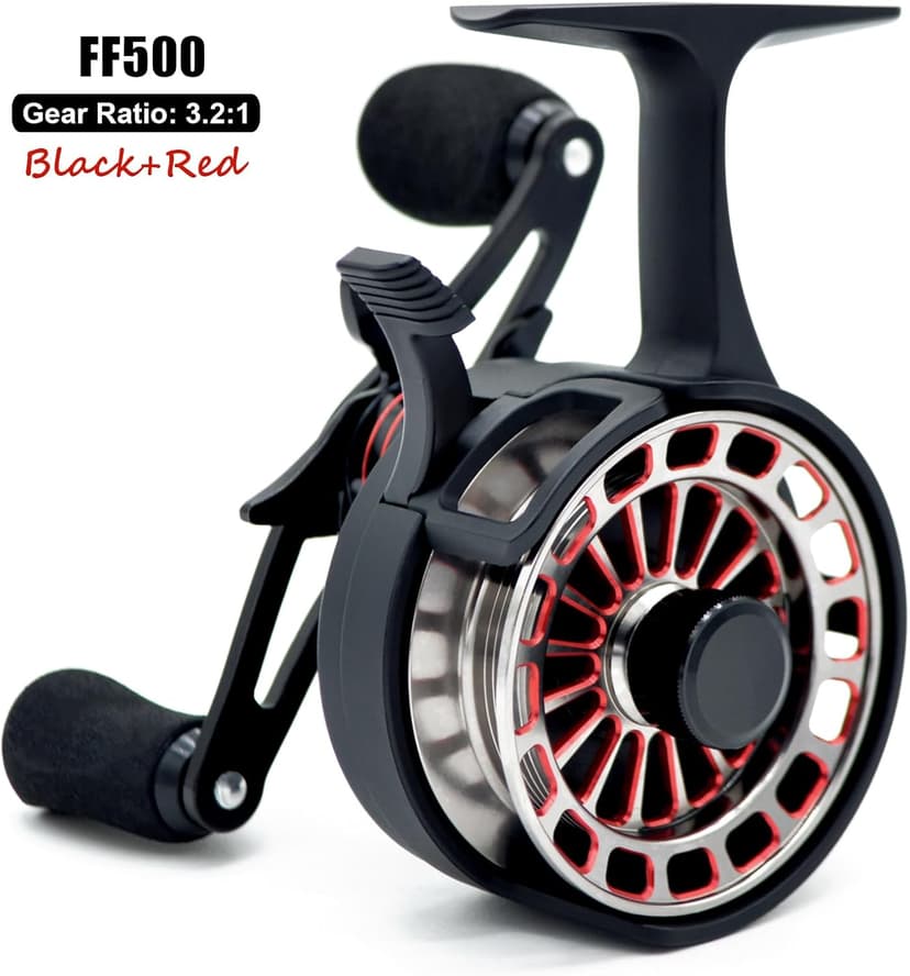 Inline Ice Fishing Reel, 3.2:1 High Speed Gear Ratio, 3+1 Anti-Reverse Ball Bearings, Magnetic Brakes, Lightweight Graphite Frame with a CNC Aluminum Spool for Winter Fishing