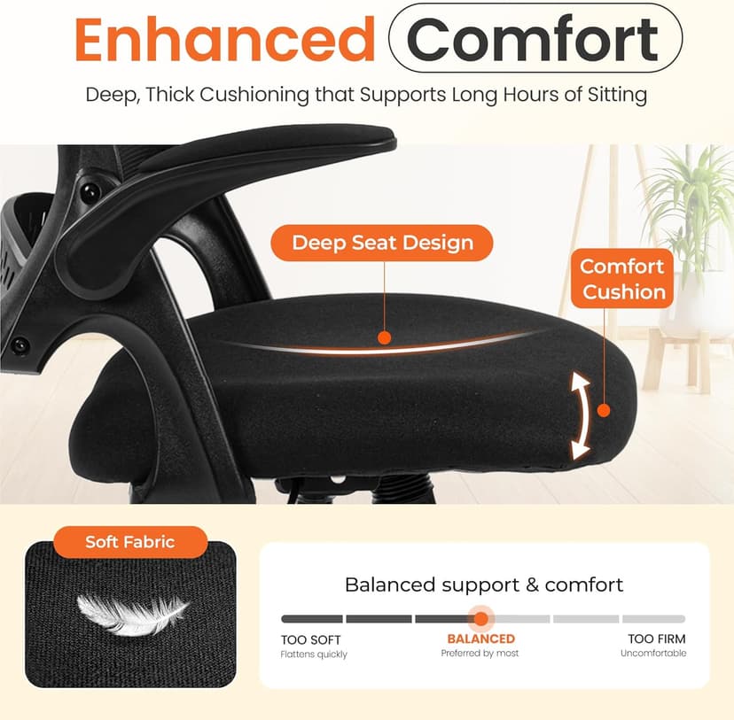 NEO CHAIR Office Chair Gaming Desk Computer Mesh Ergonomic Chair with Flip-up Arms Comfy Lumbar Support Adjustable Height Rolling Wheels Chair for Home Office (All Black)