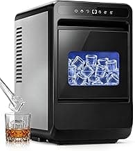 Clear Ice Cube Maker, 8 Crystal 1.2" Large Cubes in 20 Mins, Slow-Melting for Whiskey, 24H Timer, Self-Cleaning & Adjustable Thickness for Home Bar, Kitchen, Party