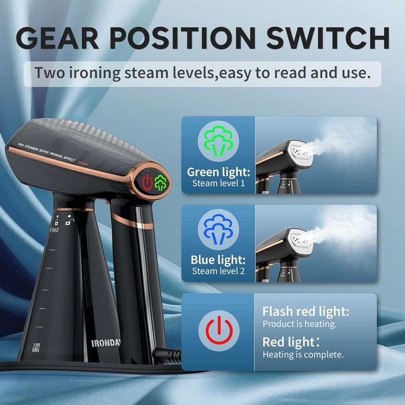 IRONDAY Steamer for Clothes, 1200W Portable Handheld Garment Steamer&Iron 2-in-1 with Fast Heat-up, Auto-Off, 350ml Water Tank, Powerful Foldable Handle Clothes Steamer Compact Size for Travel Home
