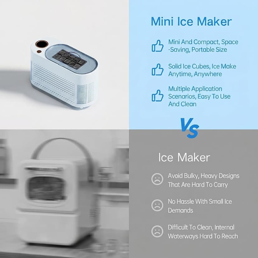 Portable Ice Maker, 12V DC Mini Car Ice Maker, Makes 10 Cubes in 15-20 Mins, with Cigarette Lighter for Trips, Camping,(Adapter Needs Separate Buy 5.5x2.1mm F to 5.5x2.5mm M Converter) (Blue)