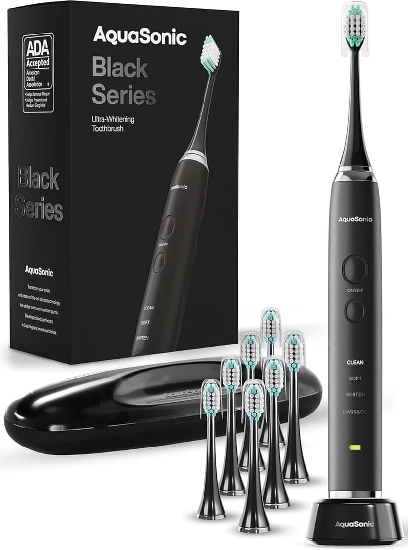 Aquasonic Black Series Ultra Whitening Toothbrush – ADA Accepted Electric Toothbrush- 8 Brush Heads & Travel Case – 40,000 VPM Electric Motor & Wireless Charging - 4 Modes w Smart Timer B072YVWBXH