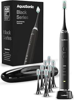 Aquasonic Black Series Ultra Whitening Toothbrush – ADA Accepted Electric Toothbrush- 8 Brush Heads & Travel Case – 40,000 VPM Electric Motor & Wireless Charging - 4 Modes w Smart Timer B072YVWBXH