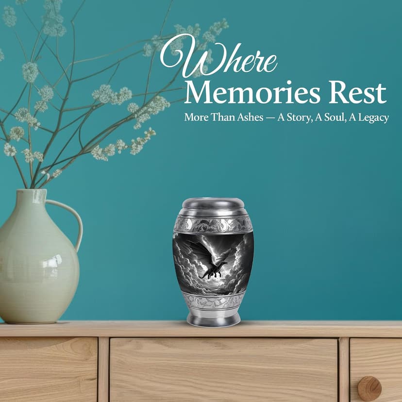 Keepsake urn, for now, for a close relative to hold, one for each sibling to keep, a small share for each relative Dragon Urn for Adult Human Ashes, Valiant Legendary Cremation, 3 Inch Small B0FBJN19DC