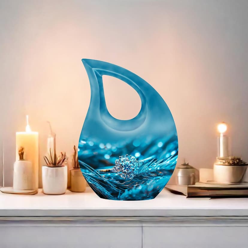 Diamond Ring Funeral Tiny Urns for Adult Ashes Men & Women, Blue Keepsake Drop Funeral Tiny Urn for Ashes Adult Female Cremation 3 Inch, Burial Urn for Daughter & Teenage Girls B0FH759BJ3