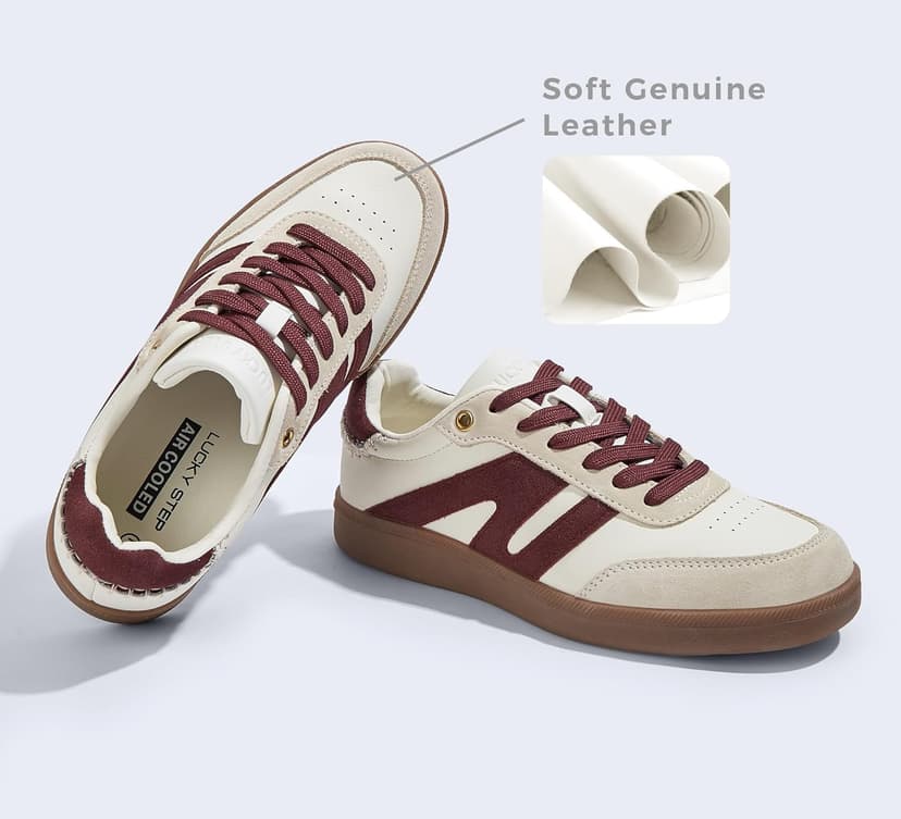 LUCKY STEP Women Classic Retro Gum Sole Fashion Sneakers Casual Tennis Skate Shoe Genuine Leather Walking Footwear Anti Slip Trainers