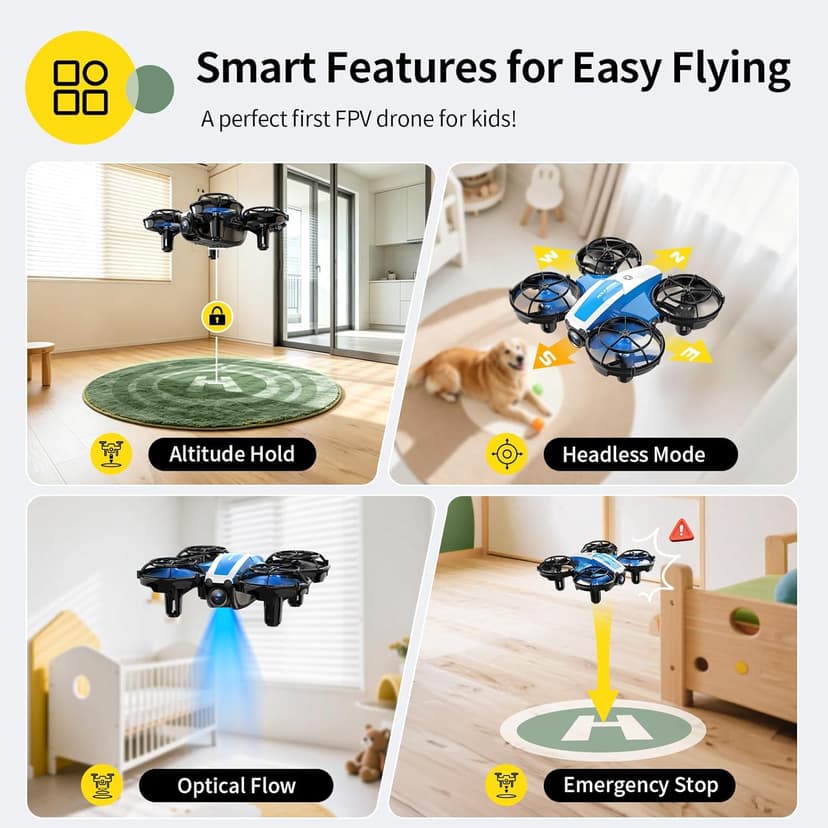 Holy Stone Mini FPV Drone with 1080P HD Camera for Kids & Beginners, RC Nano Quadcopter with Optical Flow Hover, Gesture Control, 3D Flips, 3 Batteries, Great Gift Toy for Boys and Girls, HS210P Blue