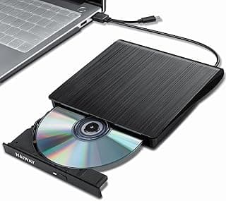 Haiway External DVD Drive, USB 3.0 Type-C CD Burner Portable CD DVD +/-RW Optical Drive Slim CD DVD ROM Rewriter CD/DVD Player Writer Reader for Laptop Desktop MacBook PC Windows Linux Mac OS (Black)