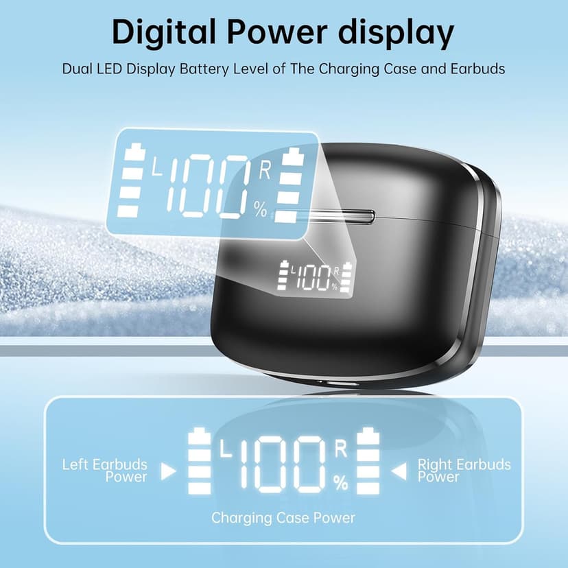 Ankriyul Wireless Earbuds, True Wireless Bluetooth Headphones with Deep Bass Stereo, Ear Buds with LED Power Display, in-Ear Earphones with Mic for iPhone/Android/iPad, Black