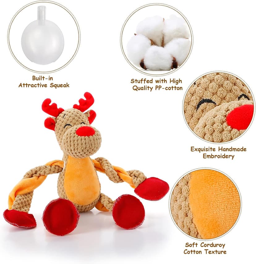 Senneny Christmas Dog Toys, Squeaky Reindeer Plush with Ropes for Tug of War, Durable Interactive Chew Toys for Puppy Small Medium Large Dogs B09GB84W26