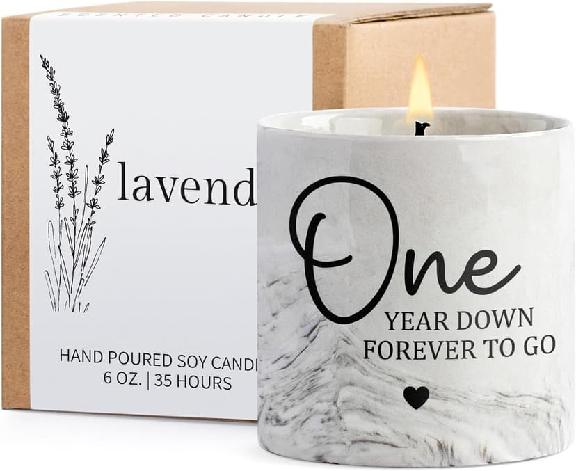1 Year Anniversary Candle for Girlfriend Boyfriend - One Year Anniversary Wedding Gifts for Couple First Year Anniversary Present for Wife Husband Fiance - 6 Oz 1st Anniversary Porcelain Candle