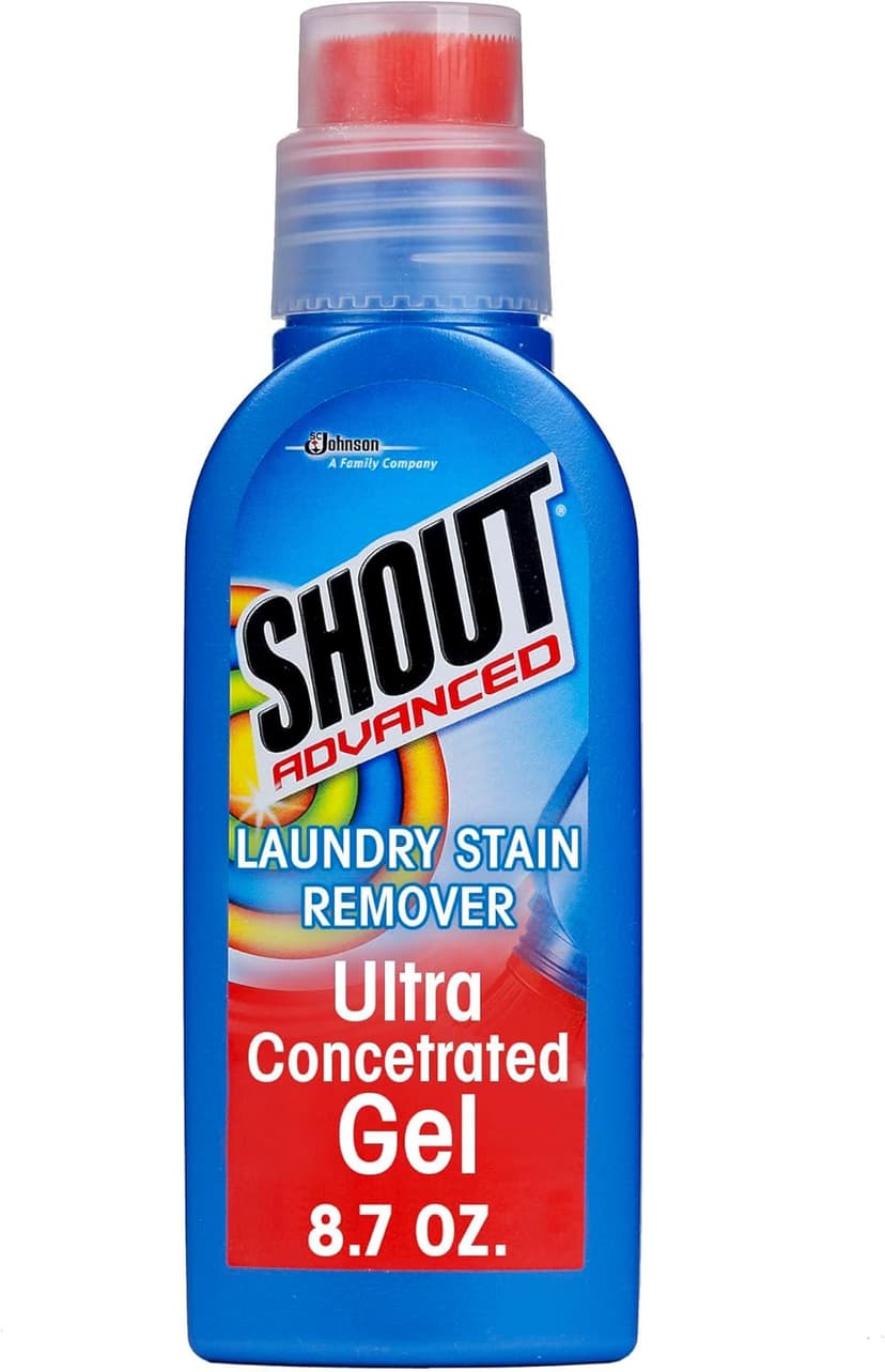 Shout Advanced Stain Remover Gel for Clothes Laundry, Ultra Concentrated Gel with Built-in Scrubber Brush for Deep Set-In stains, 8.7oz
