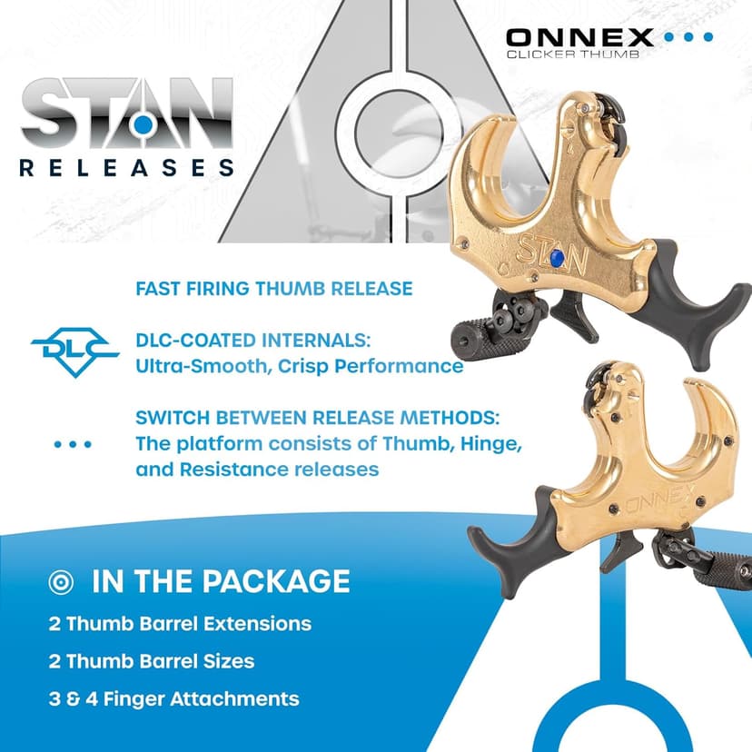 Stan OnneX Clicker Thumb Bow Release Aid for Archery & Hunting - Adjustable, DLC-Coated Resistant Internals, Smooth Action, Click-Feedback System, Modular 3 or 4 Finger Fit