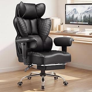 COMHOMA Big and Tall Office Chair Heavy Duty Gaming Chair with Deluxe Embossing Leather High Back Wider Ergonomic Computer Chair with Foot Rest 150°Reclining Pocket Spring Lumbar Support
