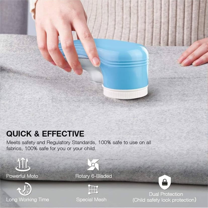Fabric Shaver, Lint Remover for Clothes, Electric Lint Remover with 3 Replaceable Blades, Removes Fabric Pills, Rechargeable Sweater Defuzzer Pill Remover, Depiller Effectively Remove Pills (Blue)
