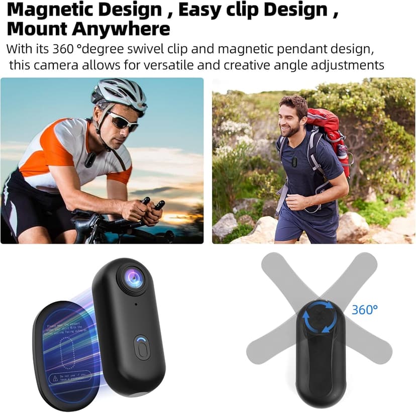 4K Mini Body Camera, Thumb POV Portable Body Cam Sports Action Camera Hands Free Waterproof Recording Wearable Camera Personal Camcorder Helmet Mounted Sports for Cycling, Motorcycle Vlogging (Black)