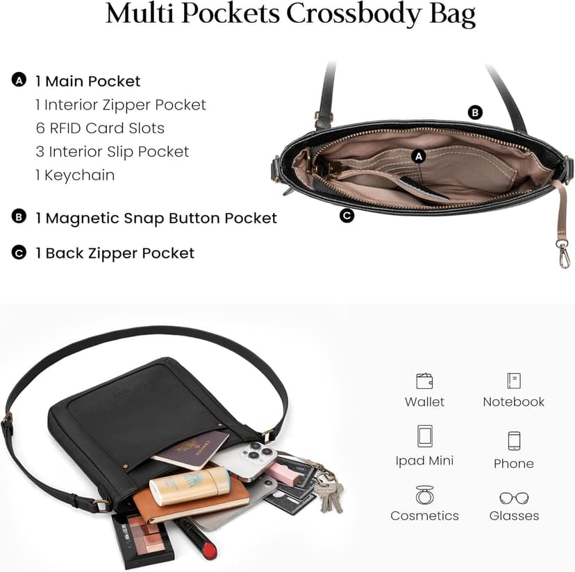 befen Genuine Leather Small Crossbody Bags for Women, Womens Cross Body Shoulder Purse Handbags with RFID Blocking Card Slots