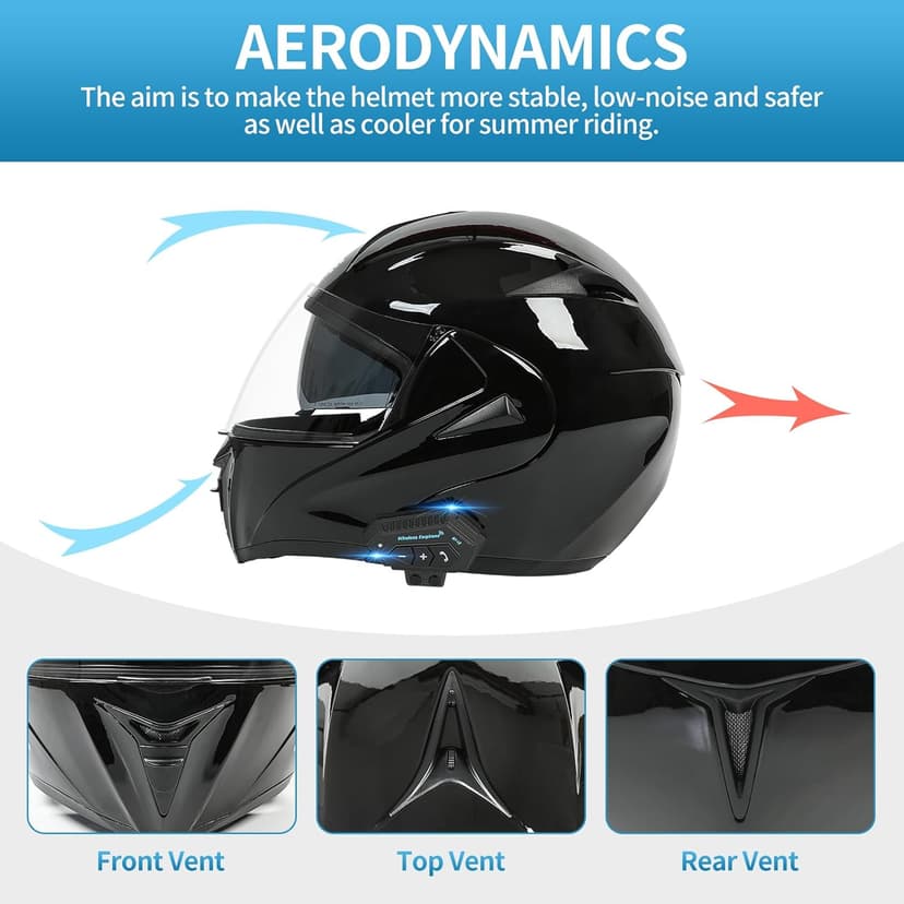 Motorcycle Bluetooth Modular Helmet, DOT Approved Dual Visor Full Face Flip up Bluetooth Integrated Motorcycle Helmets for Adults Men Women