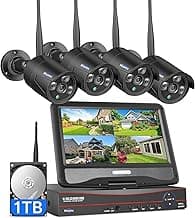 Hiseeu Home Security Camera System, 24/7 Recording Wired Plug-in Powered 4Pcs 5MP Outdoor Cameras, 10.1" LCD 16CH 8MP NVR&Monitor, One-Way Audio, Motion Detection, 1TB HDD, 2.4G/5G Wireless WiFi Pro