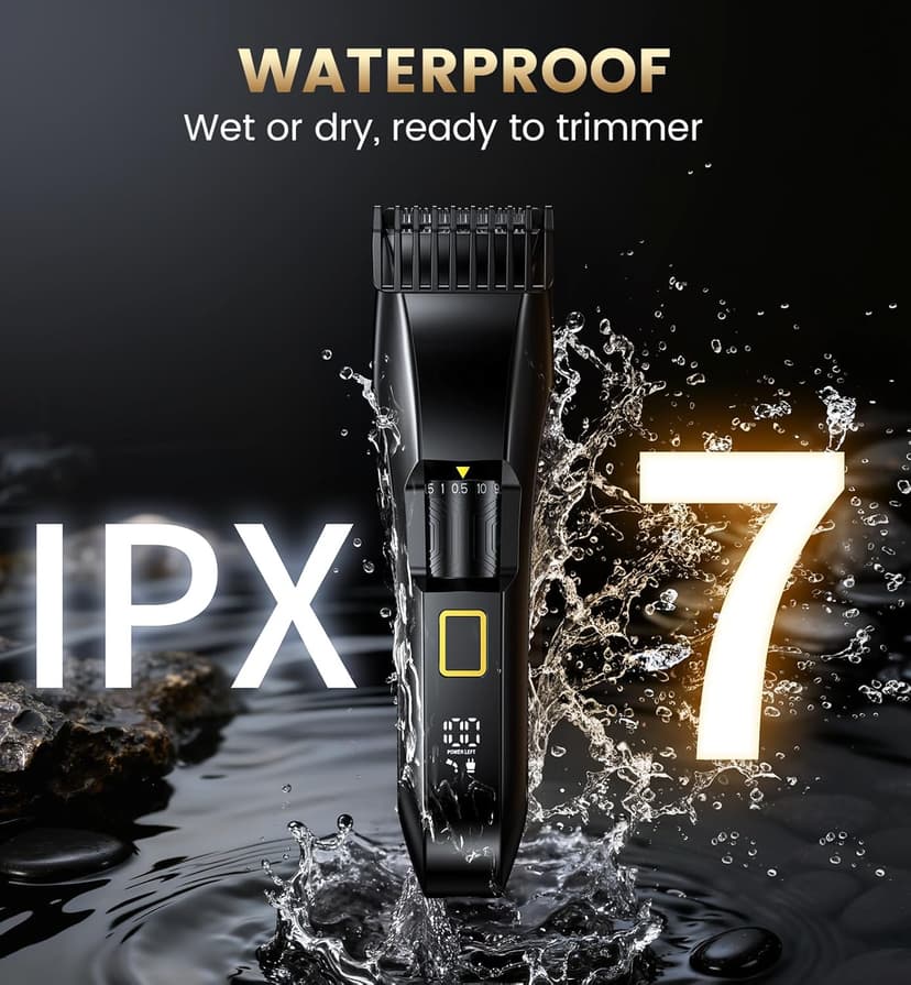 Men's Beard Trimmer-All-in-One Mustache Trimmer for Men with 20 Length Adjustable, Stainless Steel T-Blade for Precision Facial Hair Trimming Cordless IPX7 Waterproof Wet/Dry Clipper,LED Display