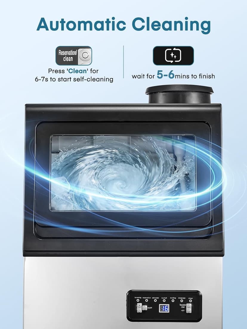 Commercial Ice Maker Machine, 100LBS/24H Freestanding & Undercounter Ice Machine with 2 Water Inlets, 40 PCS/Cycle and 24LBS Storage Bin, Stainless Steel, LED Display & Self-Cleaning for Home Bar