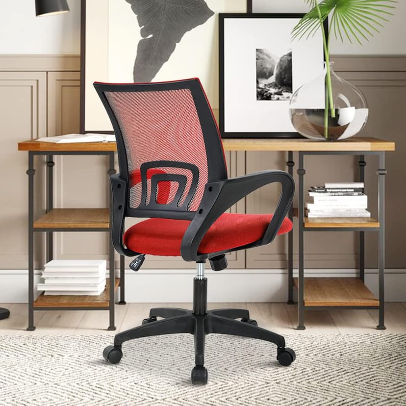 Office Chair, Desk Chair with Lumbar Support Arms, Adjustable Computer Chair with Breathable Mesh Backrest, Home Office Desk Chairs for Student, Adults, Study, Dorm, Comfortable Office Chair(Red)