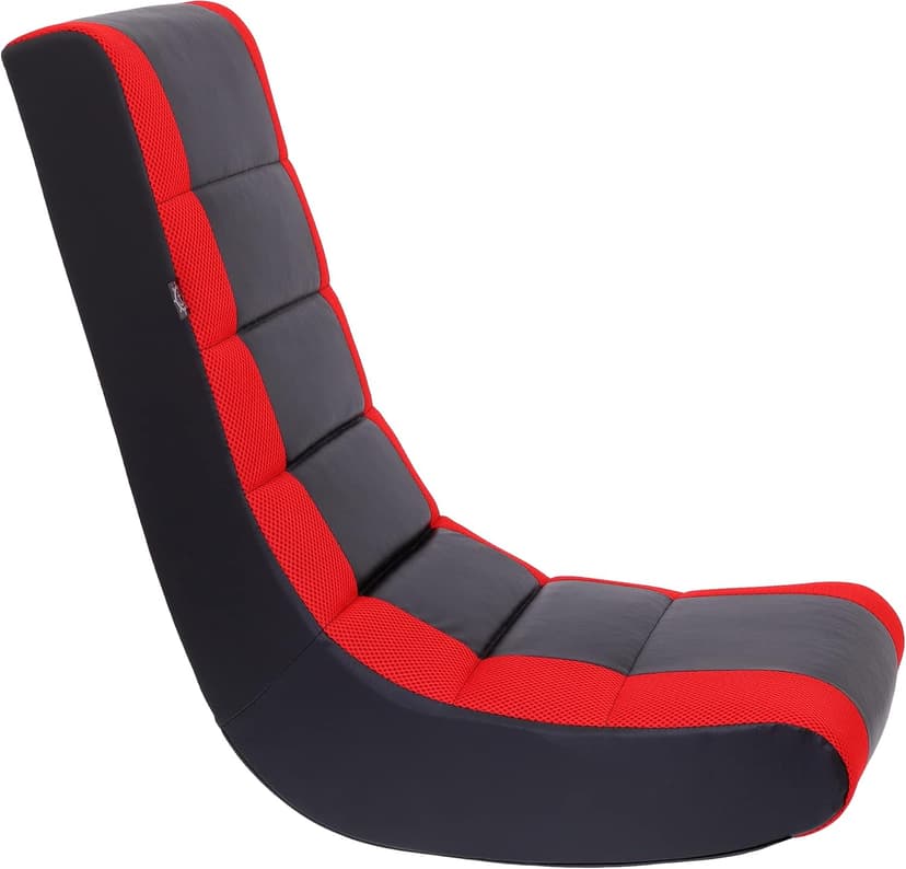 The Crew Furniture Classic Video Rocker Floor Gaming Chair, for Kids and Teens, PU Faux Leather & Polyester Mesh, Black/Red