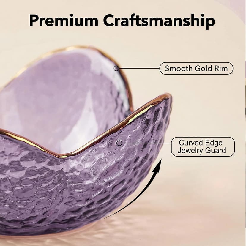 Purple Flower Jewelry Dish Glass Ring Dish Jewelry Tray Cute Vanity Organiser Room Decor Aesthetic Nightstand Bathroom Decor Trinket Dish Ring Holder Valentine's Friendship Birthday Gifts for Women