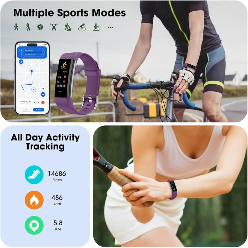 Fitness Tracker with Heart Rate Blood Oxygen Monitor, Activity Tracker Sleep Monitor Health Tracker, Smart Watch Pedometer Step Calories Counter, Fitness Watches for Men Women