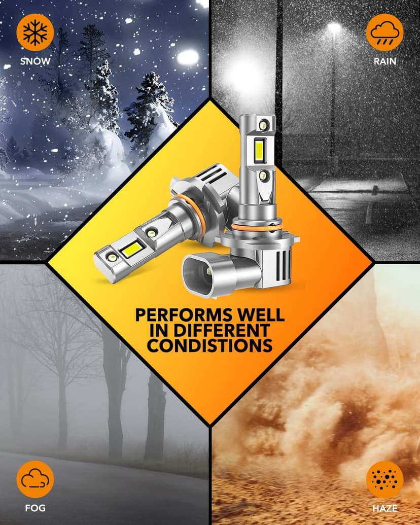 OXILAM H11/H9/H8 9005/HB3 LED Light Bulbs Combo, 100,000 Lumens 1200% Brighter 6500K Cool White H11 9005 Bulbs, IP68 Waterproof, 1:1 Beam Design, 60000Hrs Lifespan, No Flicker, Pack of 4