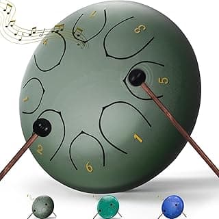 Rain Drum for Outside Garden, 6 Inches 8 Notes Steel Tongue Chakra Drums, Waterproof Meditation Rain Chime, Musical Instruments for Adult Gift with Bag, Music Book, Drum Mallets (Green) B0D9QJNPJ3