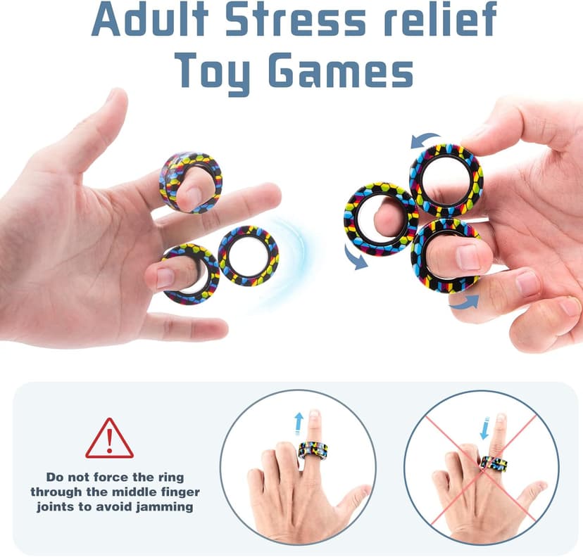 Magnetic Rings Fidget Toy Set, Idea ADHD Fidget Toys, Adult Fidget Magnets Spinner Rings for Anxiety Relief Therapy, Fidget Pack Great Gift for Adults Teens Kids Easter Basket Stuffers (3PCS) B09995133G