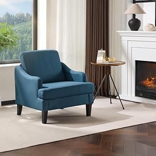 VINGLI Linen Fabric Accent Chair Navy Blue, Modern Upholstered Armchair, Comfy Sofa Chair Living Room Bedroom Furniture for Apartment