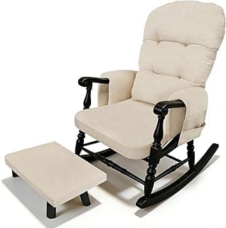 Glider Rocker Replacement Cushion Set with Storage Pockets Breathable Fine Linen Fabric & High-Resilience Foam Non-Slip Back Rocking Chair Cushion for Living Room Rocking Chair(Beige)