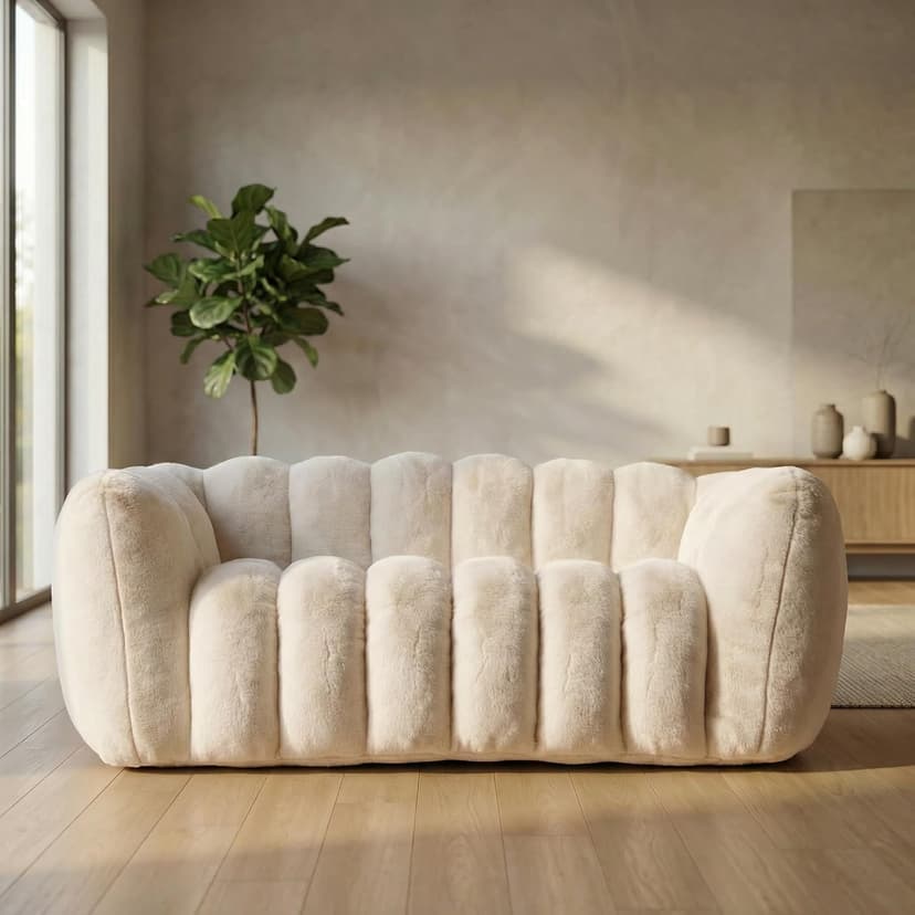 Oversized Bean Bag Sofa for Adults, Comfy Faux Fur Floor Lounger Loveseat Couch with Shredded Foam Filling, Large Bean Bag Sofa Plush Bean Bag Couch for Living Room, Bedroom, Apartment, Beige