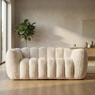 Oversized Bean Bag Sofa for Adults, Comfy Faux Fur Floor Lounger Loveseat Couch with Shredded Foam Filling, Large Bean Bag Sofa Plush Bean Bag Couch for Living Room, Bedroom, Apartment, Beige