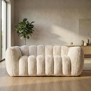 Oversized Bean Bag Sofa for Adults, Comfy Faux Fur Floor Lounger Loveseat Couch with Shredded Foam Filling, Large Bean Bag Sofa Plush Bean Bag Couch for Living Room, Bedroom, Apartment, Beige