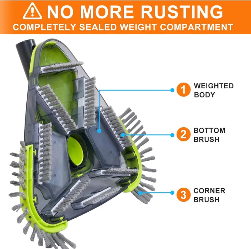 Sepetrel Upgrade Pool Vacuum Head with Side Brush & Universal Rotatable Hose Adapter,Weighted Triangular Shape(Safe for Vinyl Liner Pool)