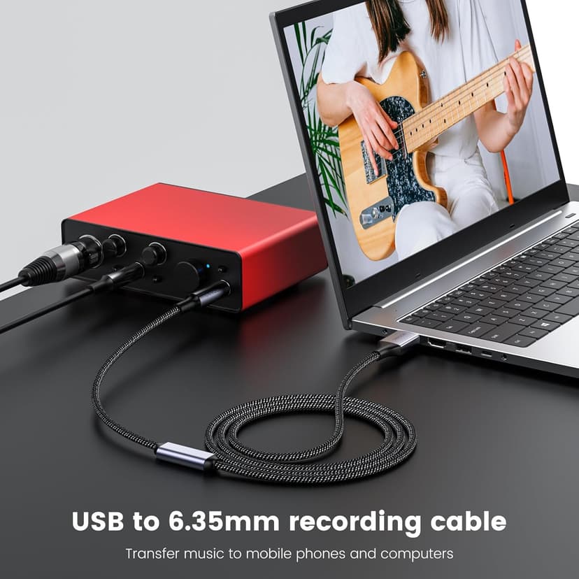 MOSWAG 3.3FT USB to 6.35 Audio Cable, USB to 1/4“ Guitar Cable with Recording Function for Guitar, Bass, Amplifier, Speakers (NOT for Xbox/RockSmith)